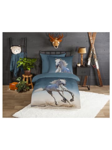 Good Morning Flanellen beddengoedset "Star" donkerblauw