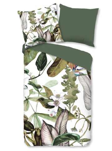 Good Morning Flanellen beddengoedset "Leaves" groen