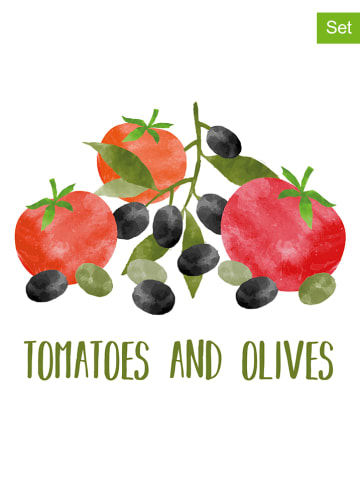 ppd 2-delige set: servetten "Tomatoes & Olives" meerkleurig - 2x 20 stuks