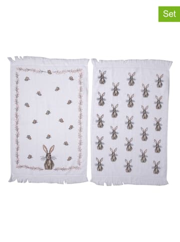 Clayre & Eef Ręczniki (2 szt.) w kolorze białym dla gości - 66 x 40 cm