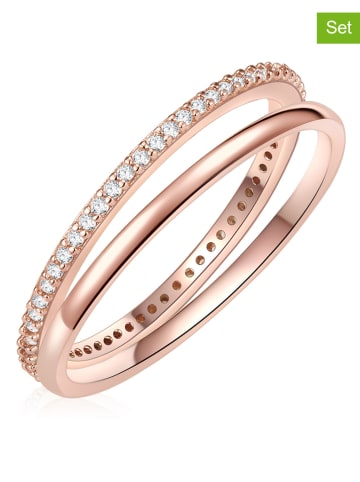 Nahla Jewels 2-delige set: rosévergulde ringen met edelstenen