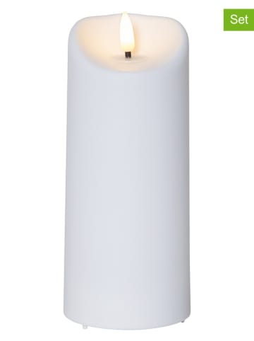 STAR Trading 2er-Set: LED-Kerzen "Flamme" in Weiß - (H)18 x Ø 7,5 cm