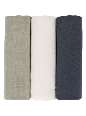 Lässig 3er-Set: Mulltücher in Oliv/ Weiß/ Dunkelblau - (L)85 x (B)85 cm
