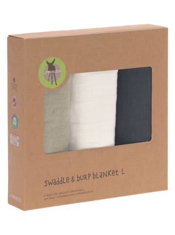 Lässig 3er-Set: Mulltücher in Oliv/ Weiß/ Dunkelblau - (L)85 x (B)85 cm