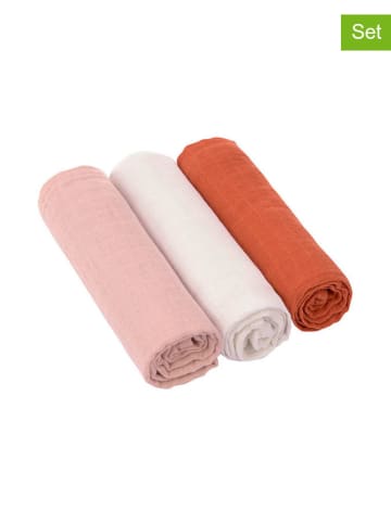 Lässig Muślinowy otulacz-kocyk (3 szt.) w kolorze pudrowym, kremowym i ceglanym