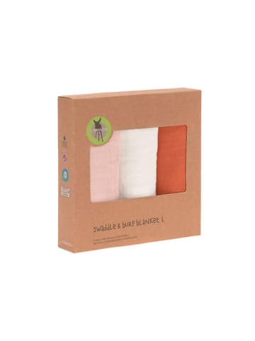 Lässig Muślinowy otulacz-kocyk (3 szt.) w kolorze pudrowym, kremowym i ceglanym