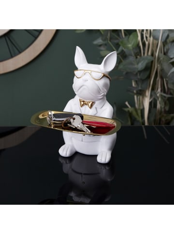 Rétro Chic Dekoobjekt "Bulldog" in Weiß - (B)23,5 x (H)21 x (T)19 cm