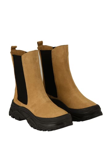 Noosy Leder-Chelsea-Boots in Hellbraun