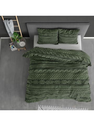Sleeptime Flanellen beddengoedset "Olive knits" groen