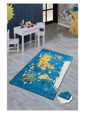 ABERTO DESIGN Laagpolig tapijt "World Map" blauw/meerkleurig