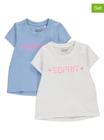 ESPRIT 2er-Set: Shirts in Hellblau/ Weiß