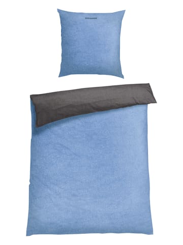 Schiesser Feinbiber-Bettwäsche-Set in Blau/ Grau