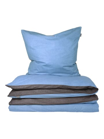 Schiesser Fijnbiber beddengoedset "Doubleface" blauw/grijs