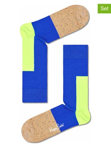 Happy Socks 2er-Set: Socken "Blocked" in Blau/ Grün/ Hellbraun