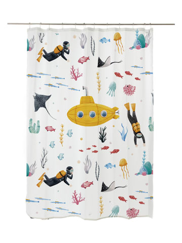 The Wild Hug Zasłona prysznicowa "Submarine" w kolorze białym ze wzorem - 200 x 180 cm