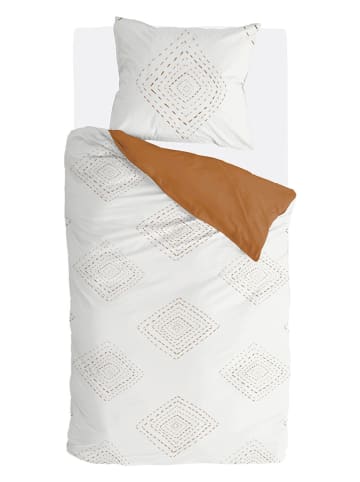 Walra Beddengoedset "Boho Stitches" wit/cognackleurig