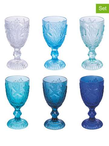 Villa d´Este 6er-Set: Gläser "Pantelleria" in Transparent/ Hellblau/ Blau - 280 ml