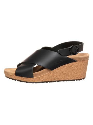 Papillio Leren sleehaksandalen "Samira Ring-Buckle" zwart - wijdte S