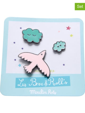 Moulin Roty 3er-Set: Anstecker "Les Broc'n Rolls" in Türkis/ Rosa