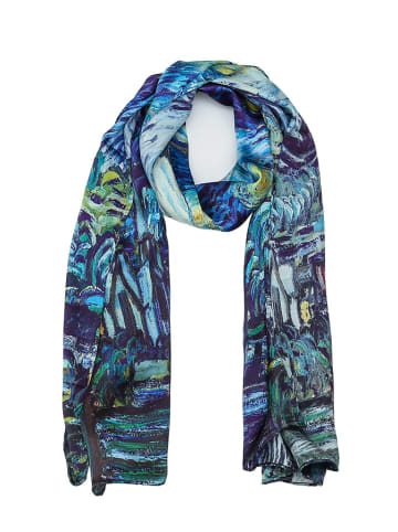 Made in Silk Jedwabny szal w kolorze niebieskim ze wzorem - 170 x 50 cm