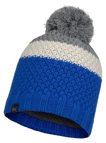 Buff Gebreide muts "Noel" blauw/crème