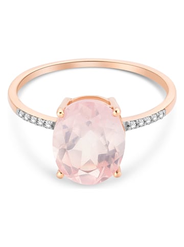Diamant Exquis Złoty pierścionek z diamentami i różowym kwarcem