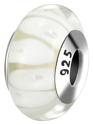 MAISON D'ARGENT Srebrno-szklany koralik w kolorze biało-kremowym