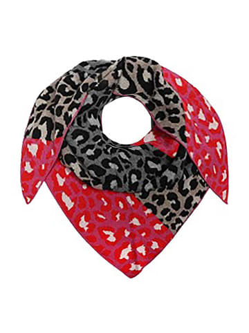 Zwillingsherz Sjaal "Leo Block" grijs/rood - (L)110 x (B)76 cm