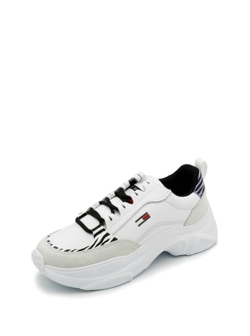 TOMMY JEANS Skórzane sneakersy w kolorze biało-jasnoszarym ze wzorem