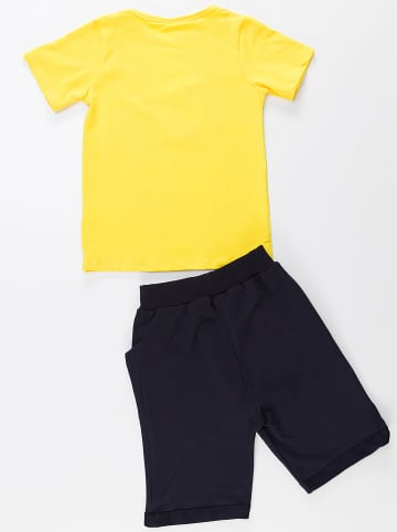 Denokids 2-delige outfit "Lake Monster" geel/donkerblauw