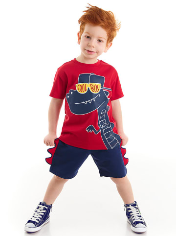 Denokids 2-delige outfit "Cool Dino" rood/donkerblauw