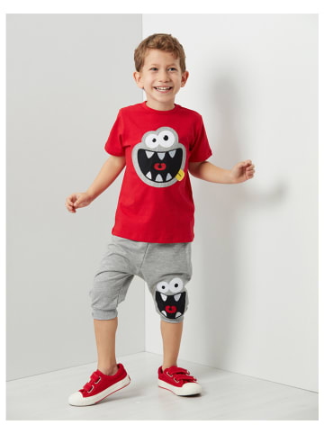 Deno Kids 2tlg. Outfit "Mr Laugh" in Rot/ Grau