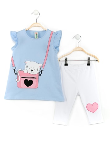 Denokids 2-delige outfit "Kitty in Bag" lichtblauw/wit