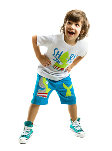 Denokids 2-delige outfit "Shark Island" wit/lichtblauw