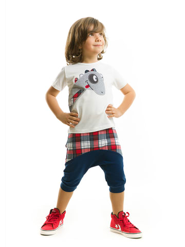 Denokids 2-delige outfit "Dino" wit/donkerblauw