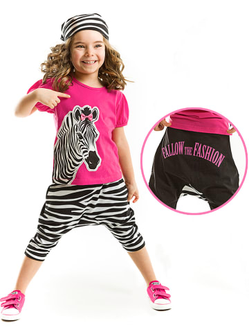 Denokids 3-delige outfit "Zebra" roze/zwart/wit