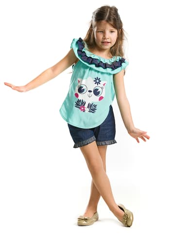 Denokids 2-delige outfit turquoise/donkerblauw