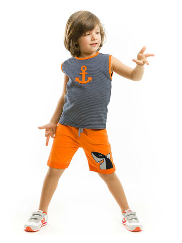 Denokids 2-delige outfit "Anchor" grijs/oranje