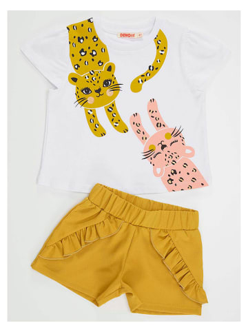 Denokids 2tlg. Outfit "Funny Cats" in Weiß/ Gelb