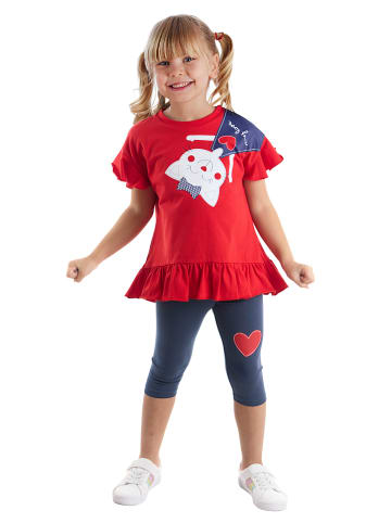 Denokids 2-delige outfit "Kitty" rood/donkerblauw