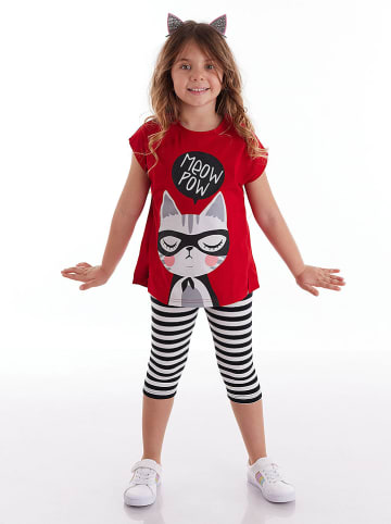 Denokids 2-delige outfit "Meow Pow" rood/zwart