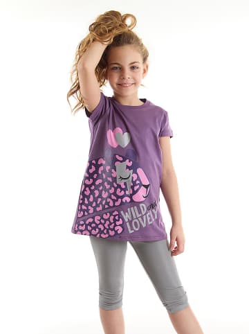 Denokids 2tlg. Outfit "Leopard" in Lila/ Grau