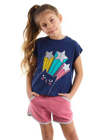 Deno Kids 2tlg. Outfit "Cat Star" in Dunkelblau/ Pink