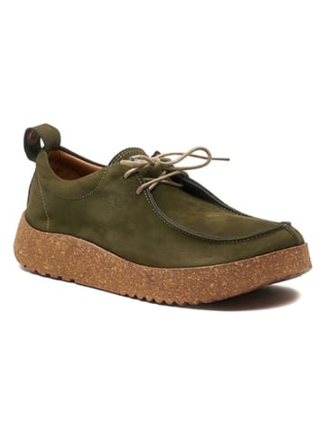 Comfortfusse Leder-Schnürschuhe in Oliv