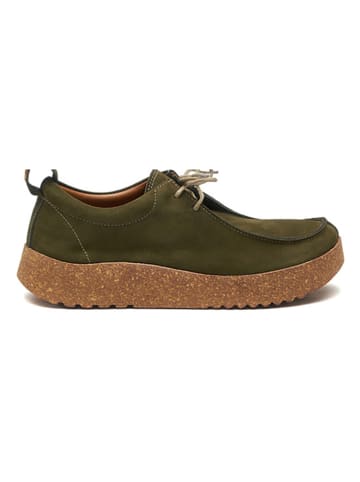 Comfortfusse Leder-Schnürschuhe in Oliv