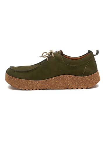 Comfortfusse Leder-Schnürschuhe in Oliv