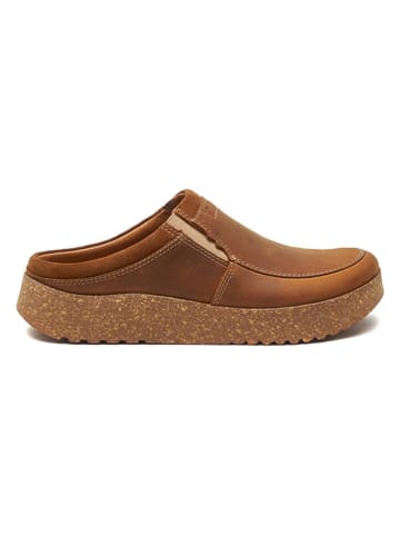 Comfortfusse Leder-Clogs in Hellbraun