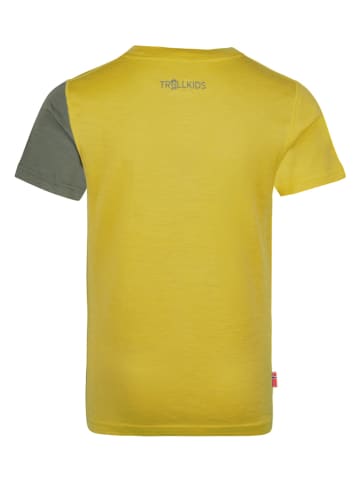 Trollkids Koszulka funkcyjna "Sandefjord" w kolorze oliwkowo-żółtym