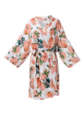 Lullalove Kimono "Orange garden" w kolorze biało-pomarańczowo-zielonym