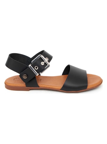 Abril Flowers Leder-Sandalen in Schwarz